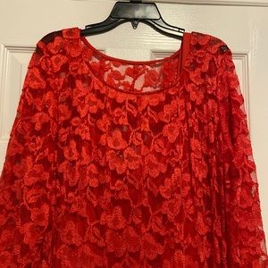 Vermillion Lace Overlay Dress with Quarter Length Sleeves